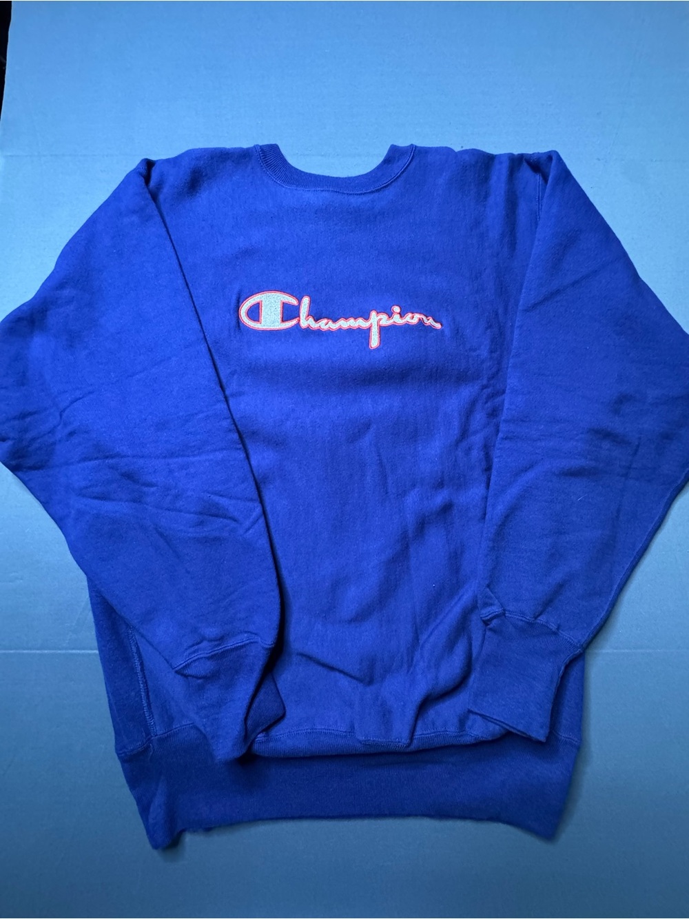 Vtg Champion Reverse Weave Sweatshirt Mens XL blue Spellout Logo USA 90s 1272